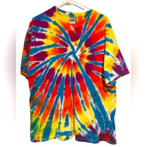 GILDAN heavy cotton tie-dye T-shirt handmade, purple, yellow, orange, red blue